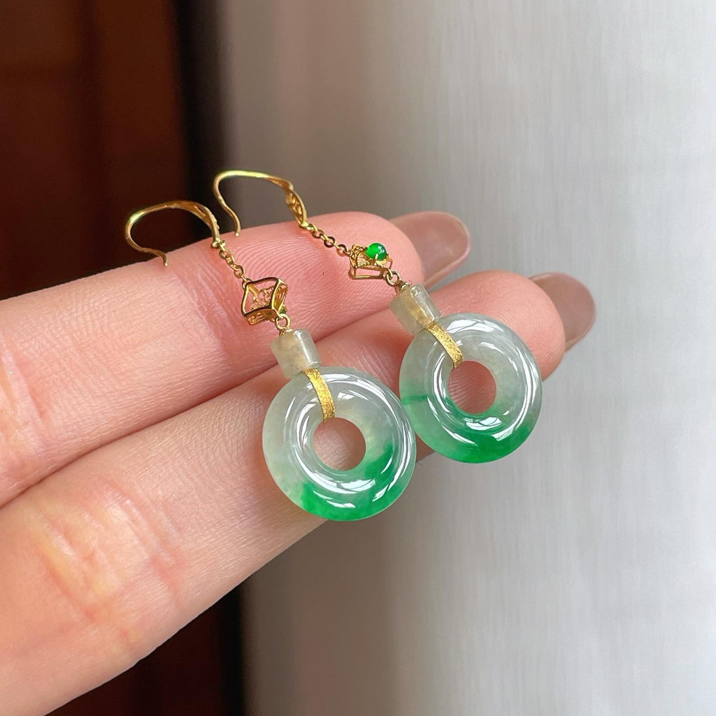 18k金镶冰种飘花翡翠耳饰（yc358344）