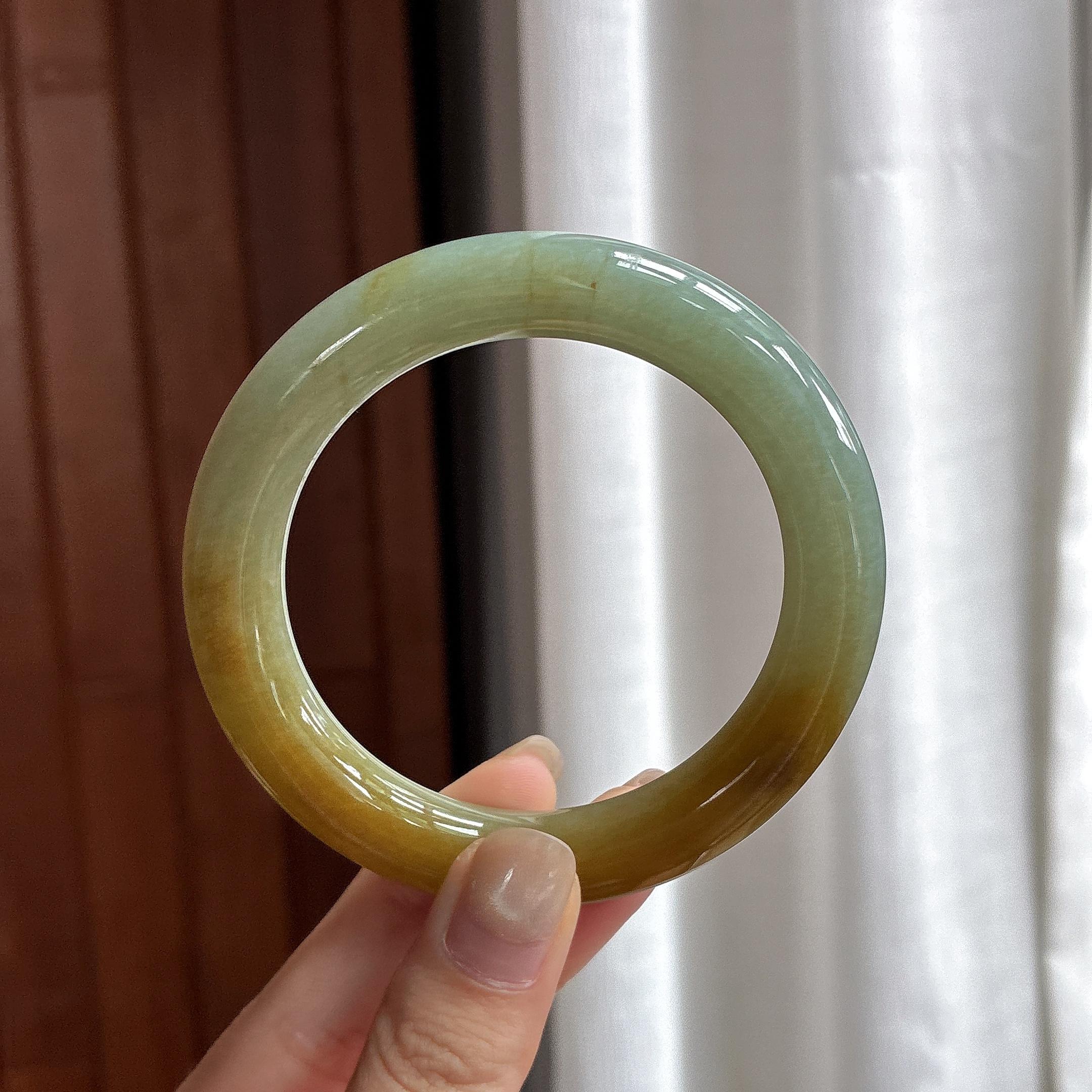 糯冰黄翡特色圆条手镯 56圈 天然缅甸A货翡翠（yc484602）