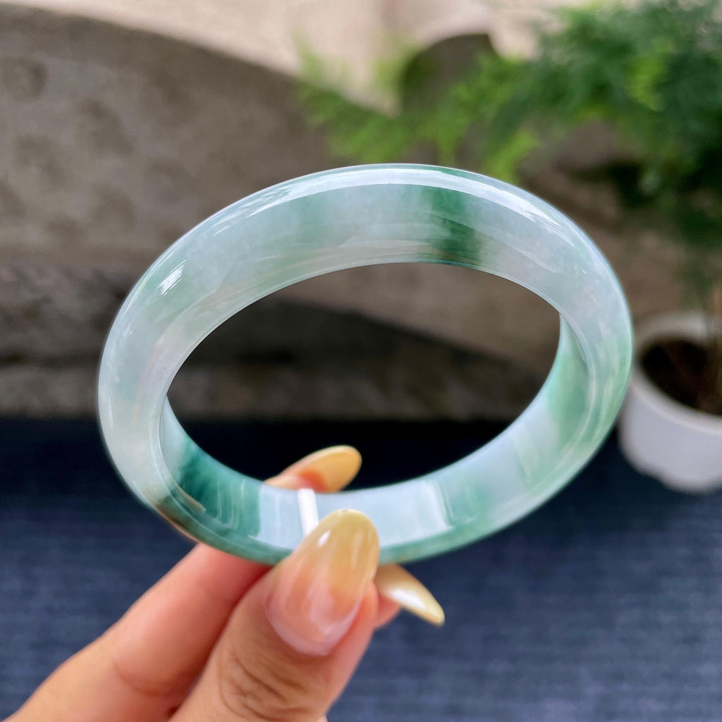 细糯种飘蓝花正圈平安镯55.9圈 天然缅甸A货翡翠（yc489152）