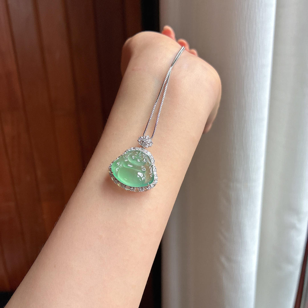 Phật Công Tuyết Lục Trên Nền Vàng 18k Ngọc Phỉ Thúy Tự Nhiên Loại A Myanmar (yc450370)