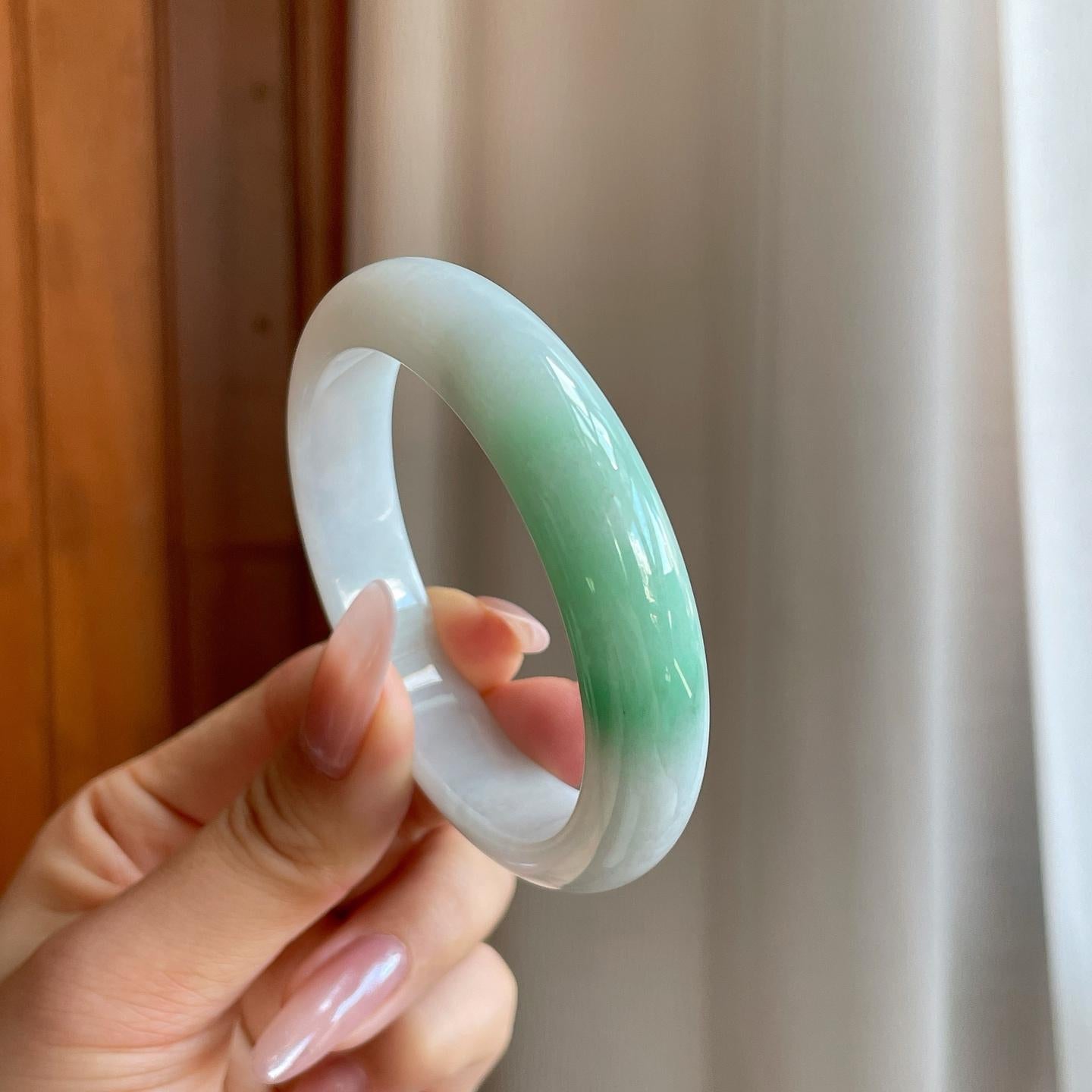 细糯冰白底青翡翠平安镯（54mm）（yc278067）