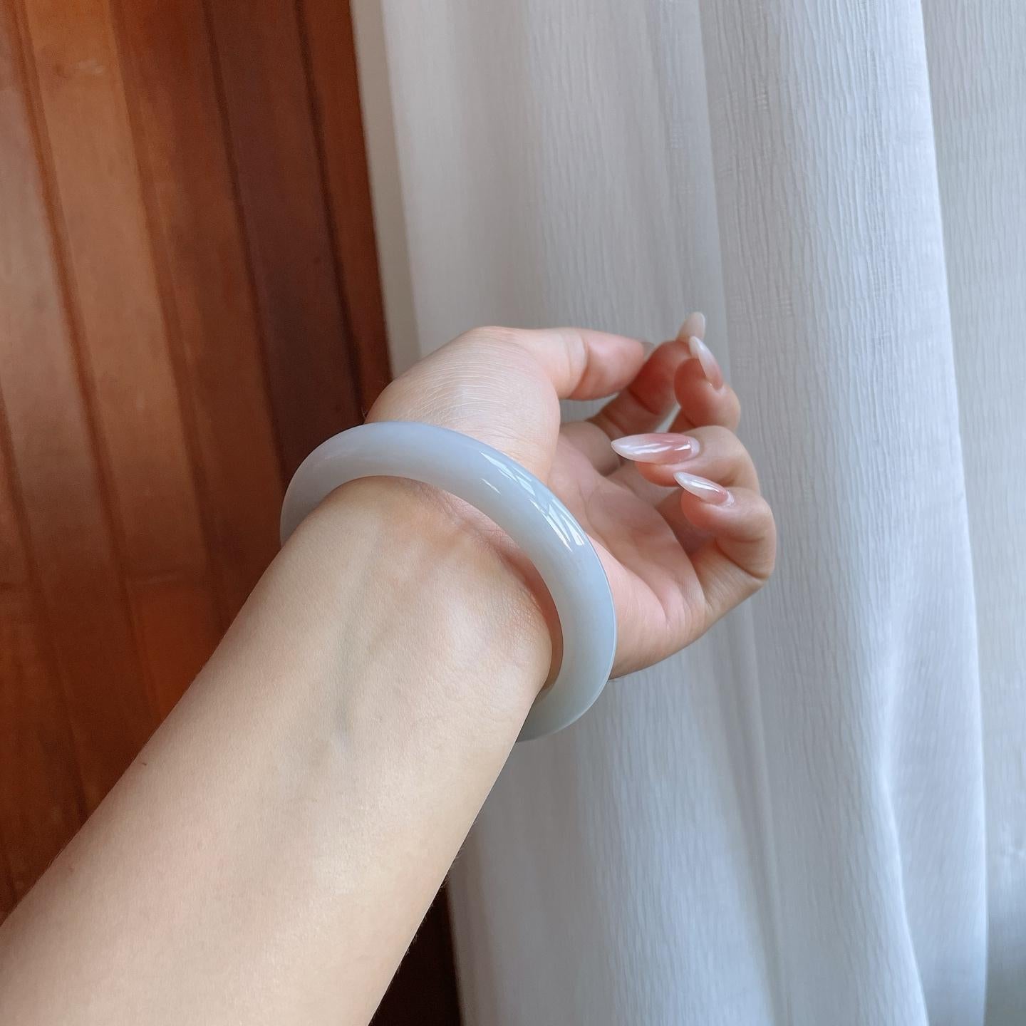 细糯冰淡底色翡翠平安镯（58mm）（yc274434）