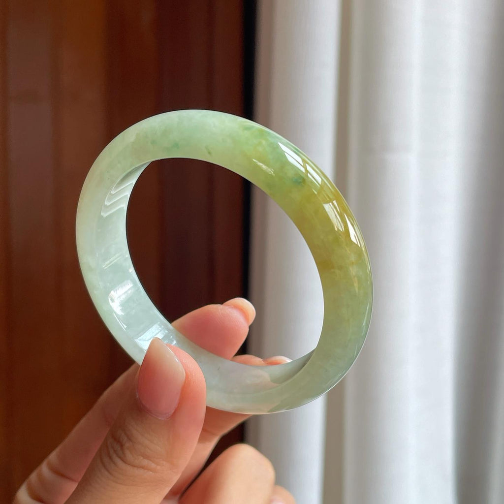 糯冰晴底飘黄翡翠平安镯（54.5mm)（yc397153）