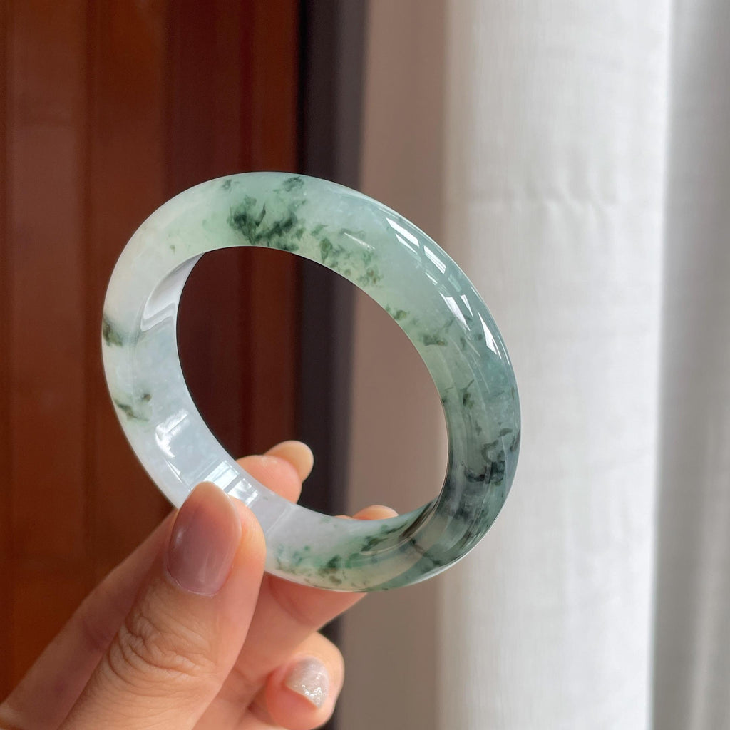 冰种水墨花 飘花翡翠平安镯（53mm）（yc404785）