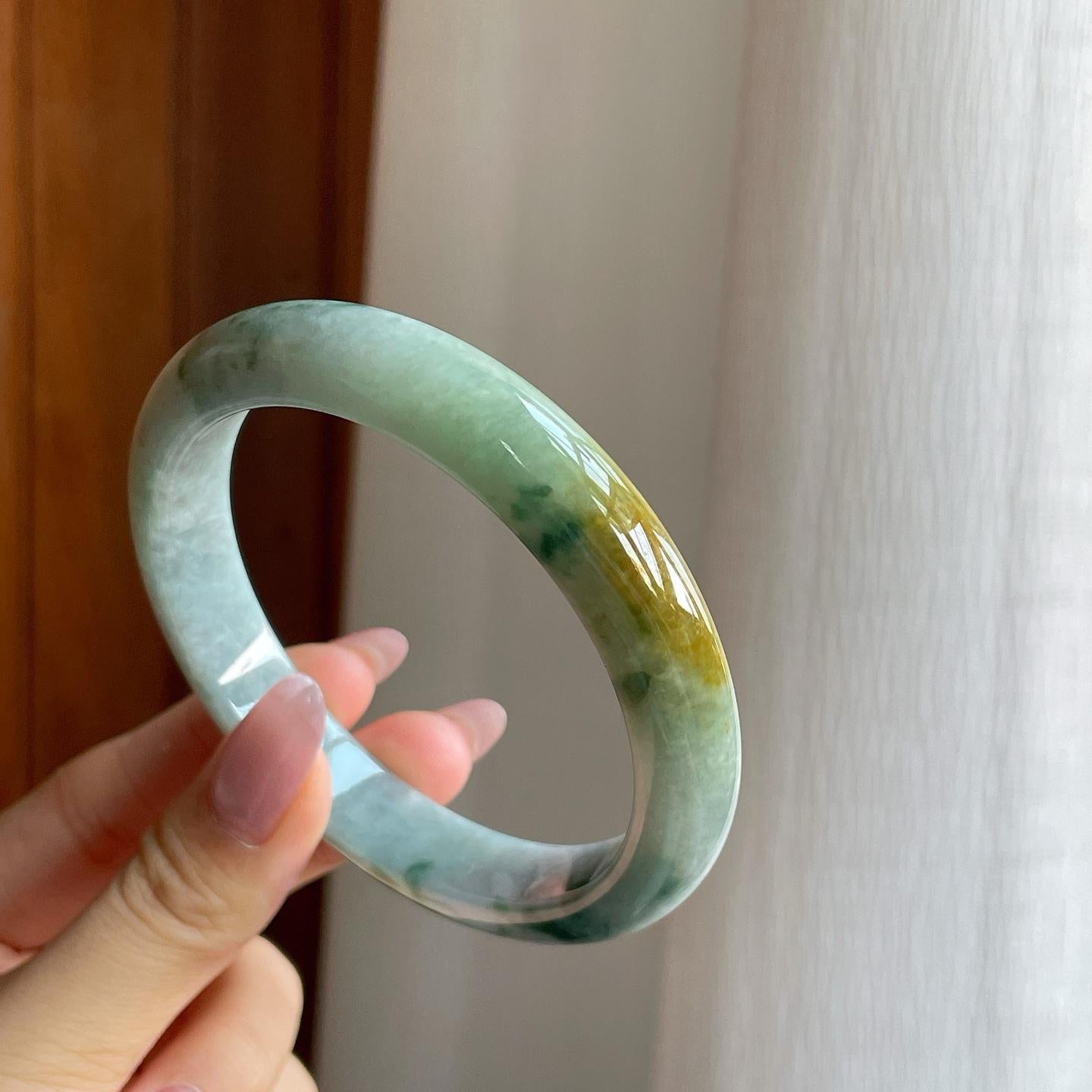 细糯冰飘花翡翠特色平安镯（64mm）（yc286506）
