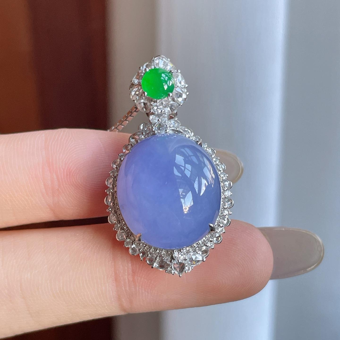 18k金钻镶糯冰紫罗兰翡翠蛋面（yc270317）