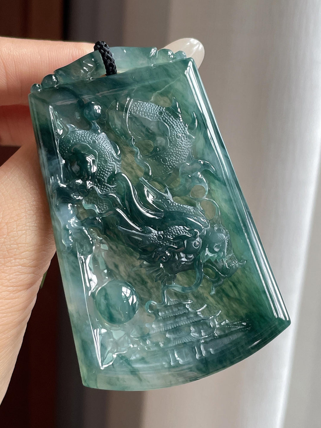 冰种飘花龙牌挂件 天然缅甸Ａ货翡翠（yc499406）