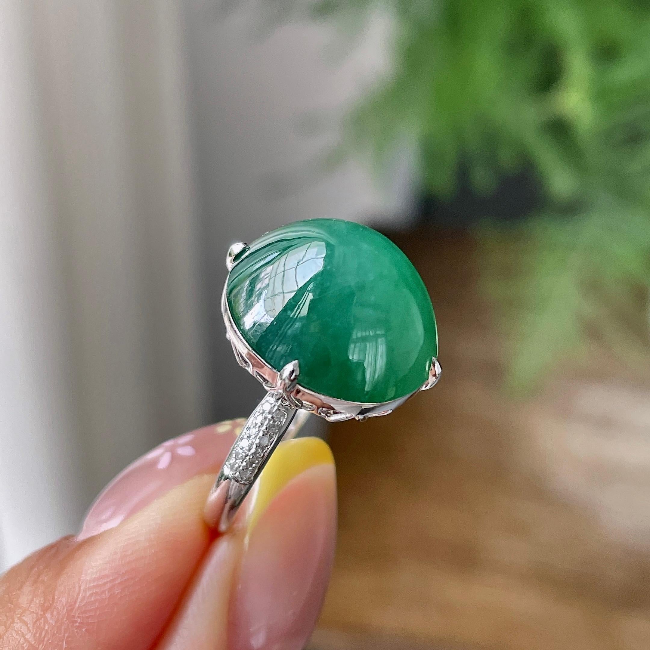 18k金镶细糯种湖水绿蛋面戒指     天然缅甸A货翡翠（yc362069）