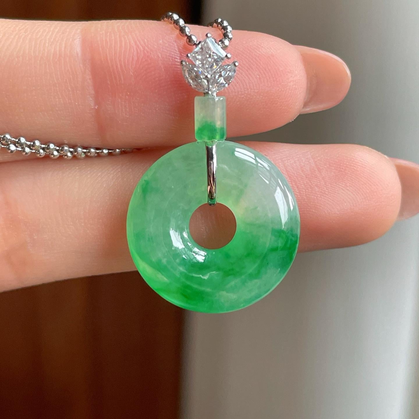 18k金扣头冰种飘花翡翠平安扣（yc363627）