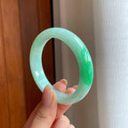 糯冰带翠色翡翠平安镯（53.6mm)（yc373964）