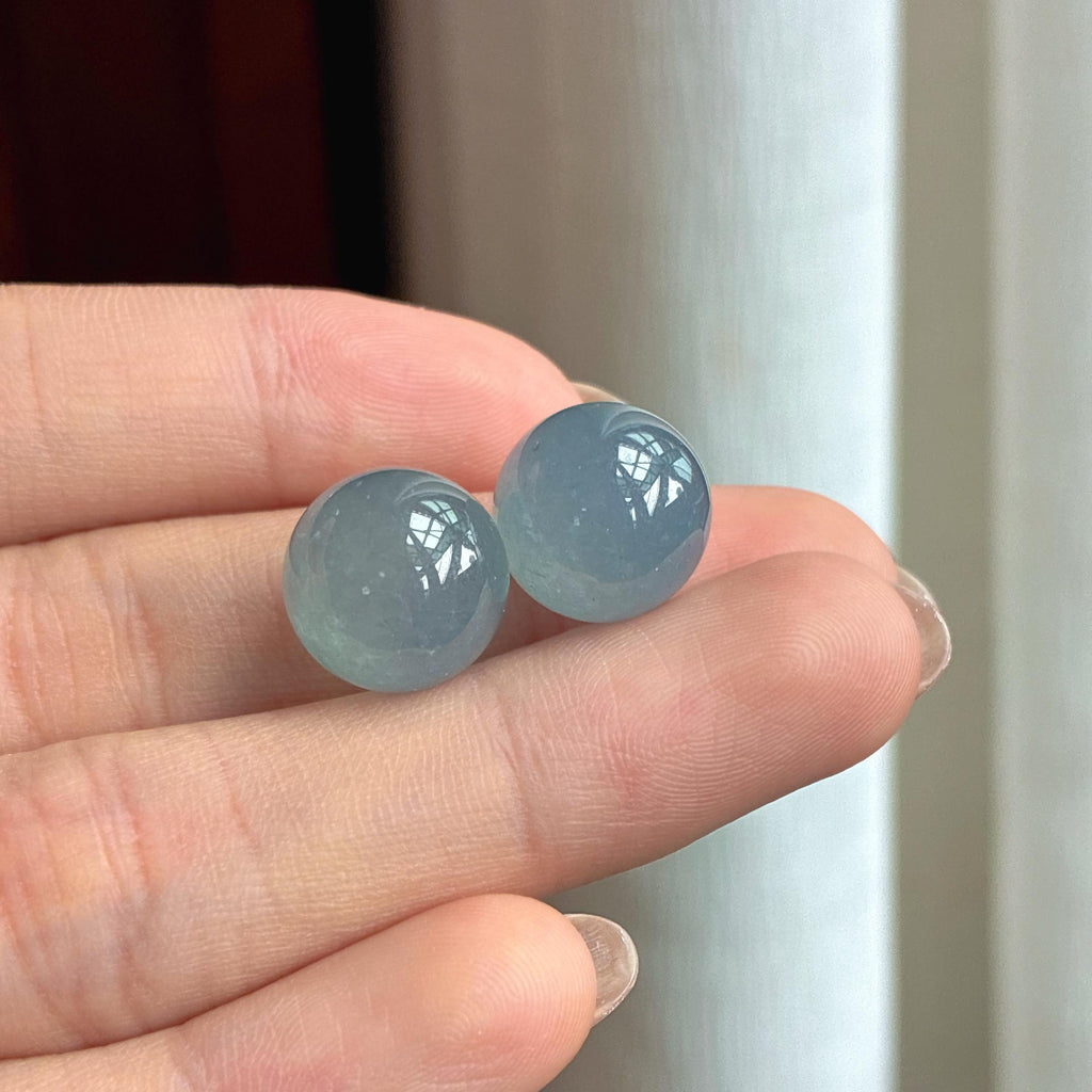 冰种淡篮紫翡翠裸珠天然缅甸A货翡翠（yc440536）