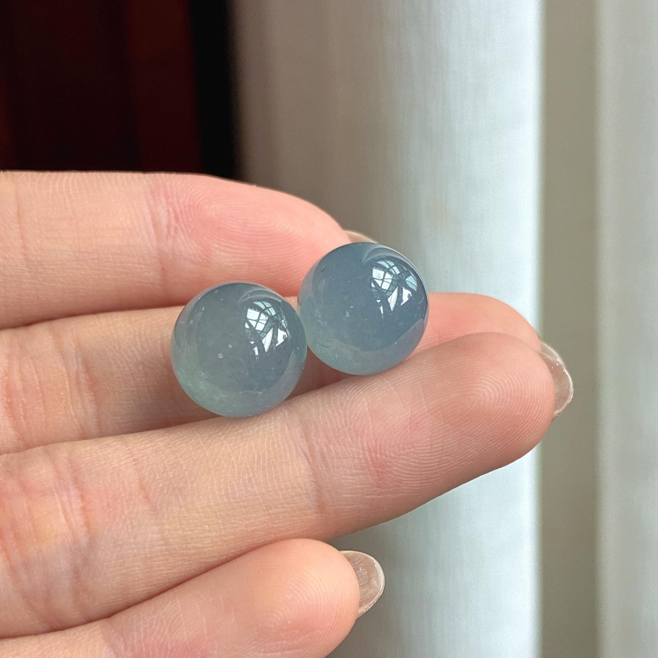 冰种淡篮紫翡翠裸珠天然缅甸A货翡翠（yc440536）