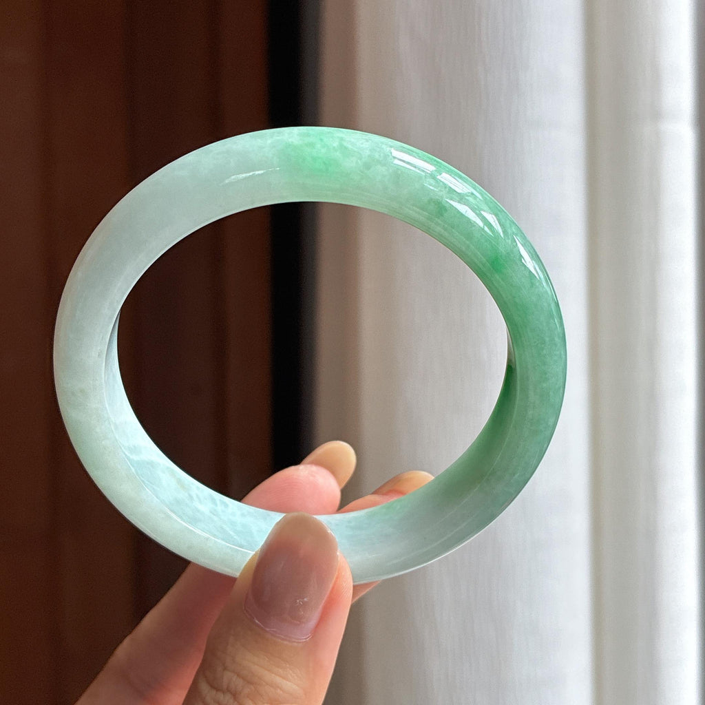 细糯冰带色翡翠平安镯（58.5mm）（yc481866）