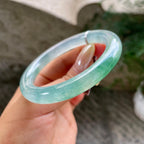 小圈口       糯冰种蓝底飘花圆条手镯52.6圈          天然缅甸A货翡翠（yc454776）