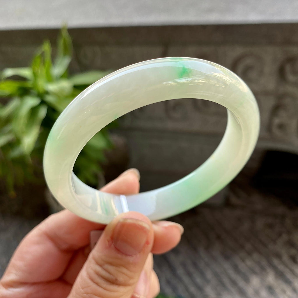 细糯种白底青平安镯（56.5mm）（yc311005）