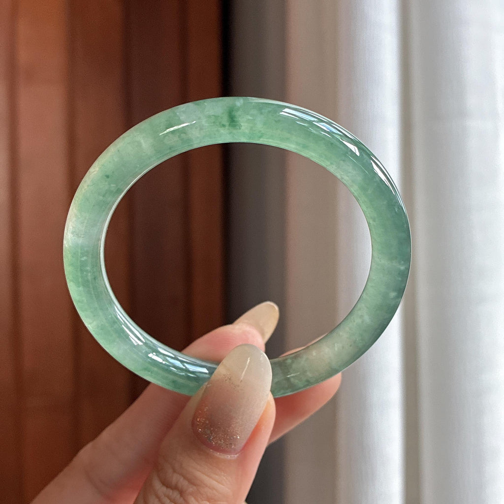 冰种湖水绿圆条手镯 50圈 天然缅甸A货翡翠（yc484806）
