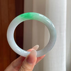 糯冰白底青翡翠圆条手镯（55.7mm）（yc263536）