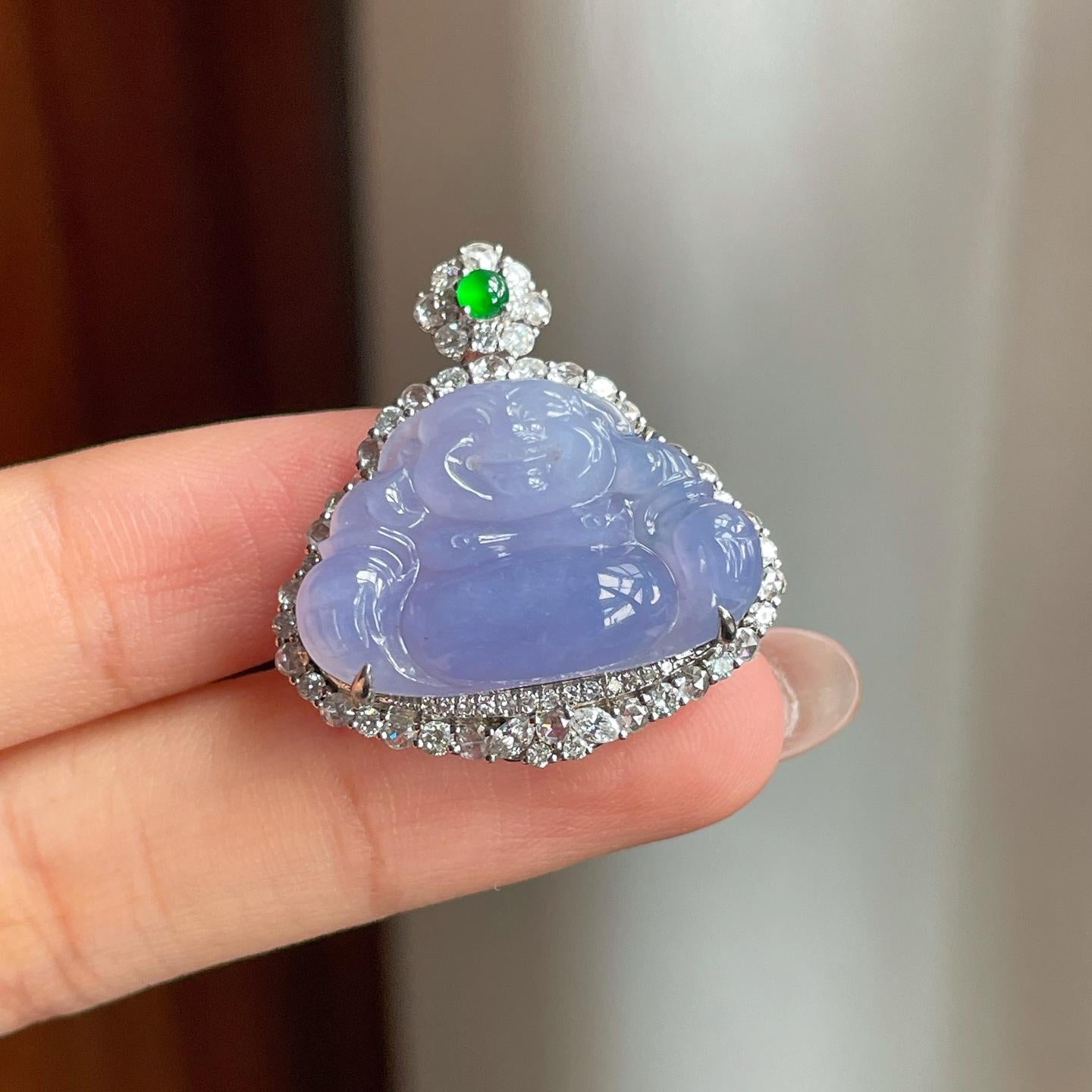 18k金钻镶冰种紫罗兰翡翠佛公挂件（yc182150）