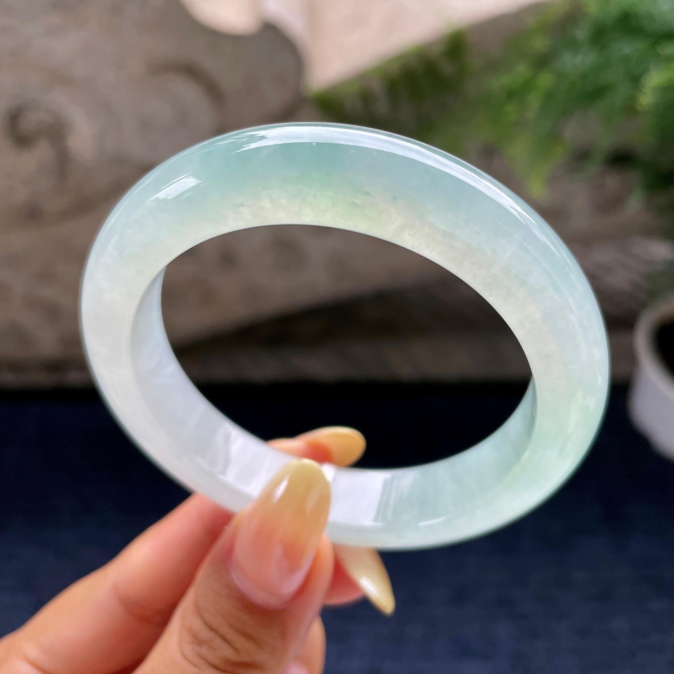 糯冰种淡晴水正圈平安镯55圈 天然缅甸A货翡翠（yc489268）