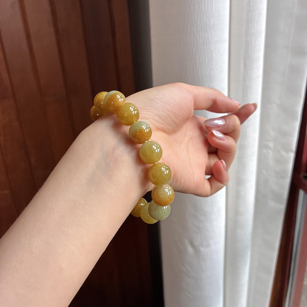 糯冰种黄翡手串 天然缅甸Ａ货翡翠（yc487617）