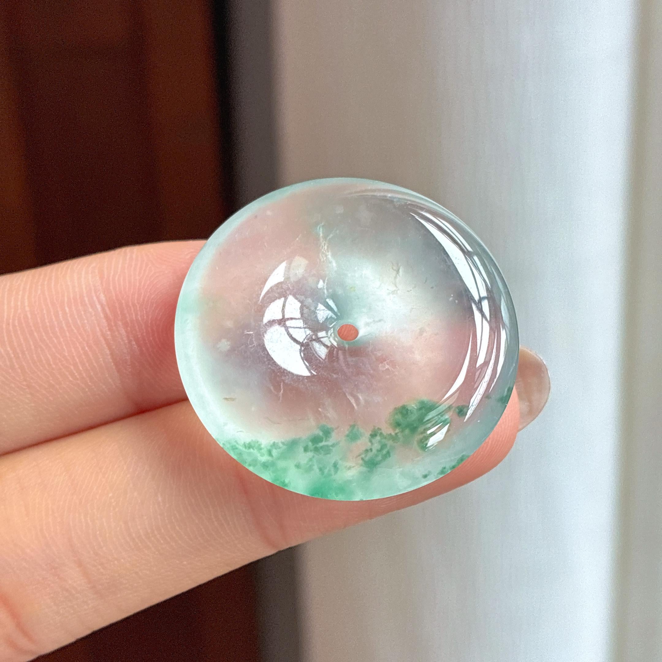 高冰起光飘花翡翠平安扣（yc434900）