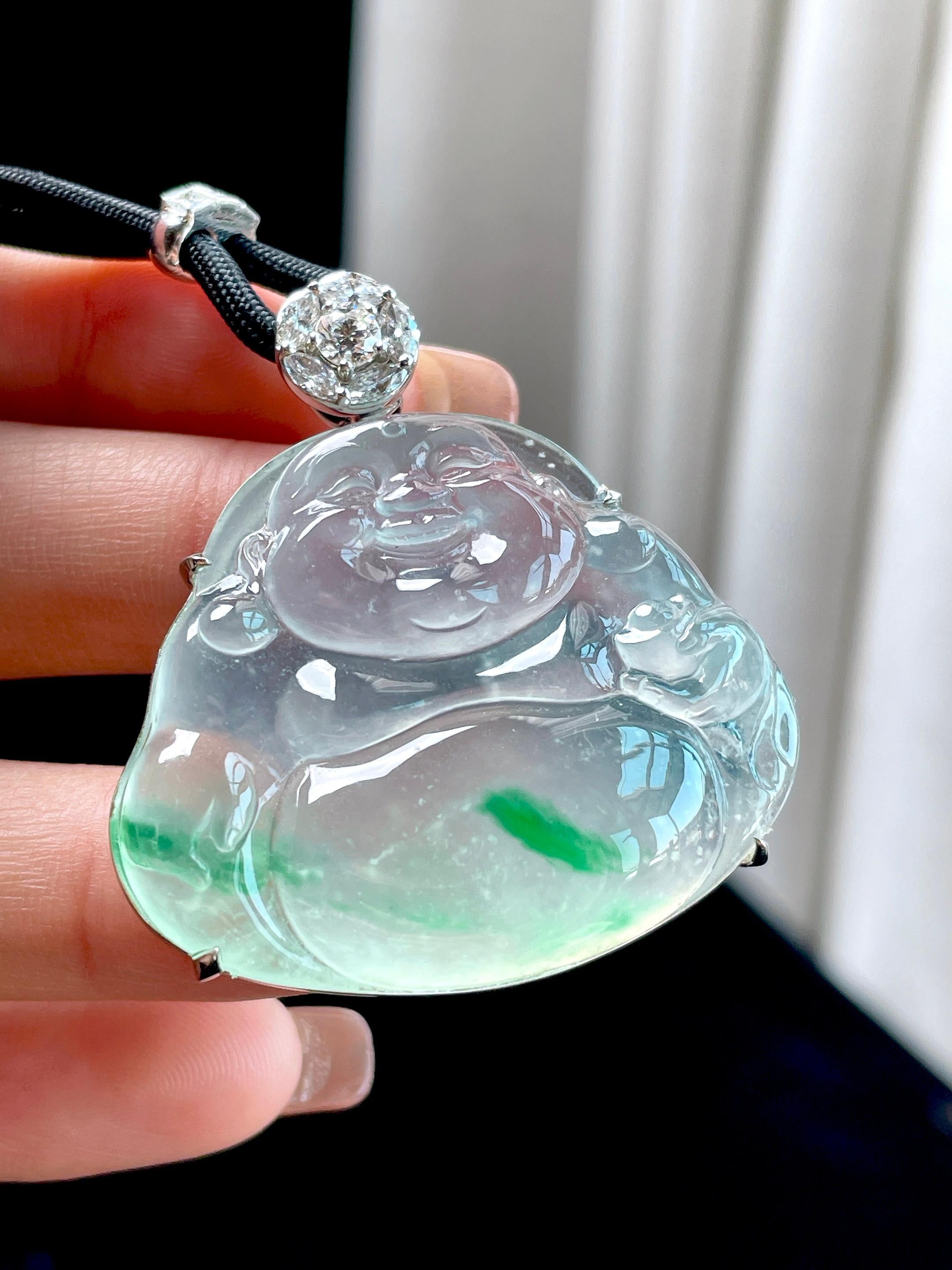 18k金钻镶冰玻种带色翡翠佛公（yc361795）