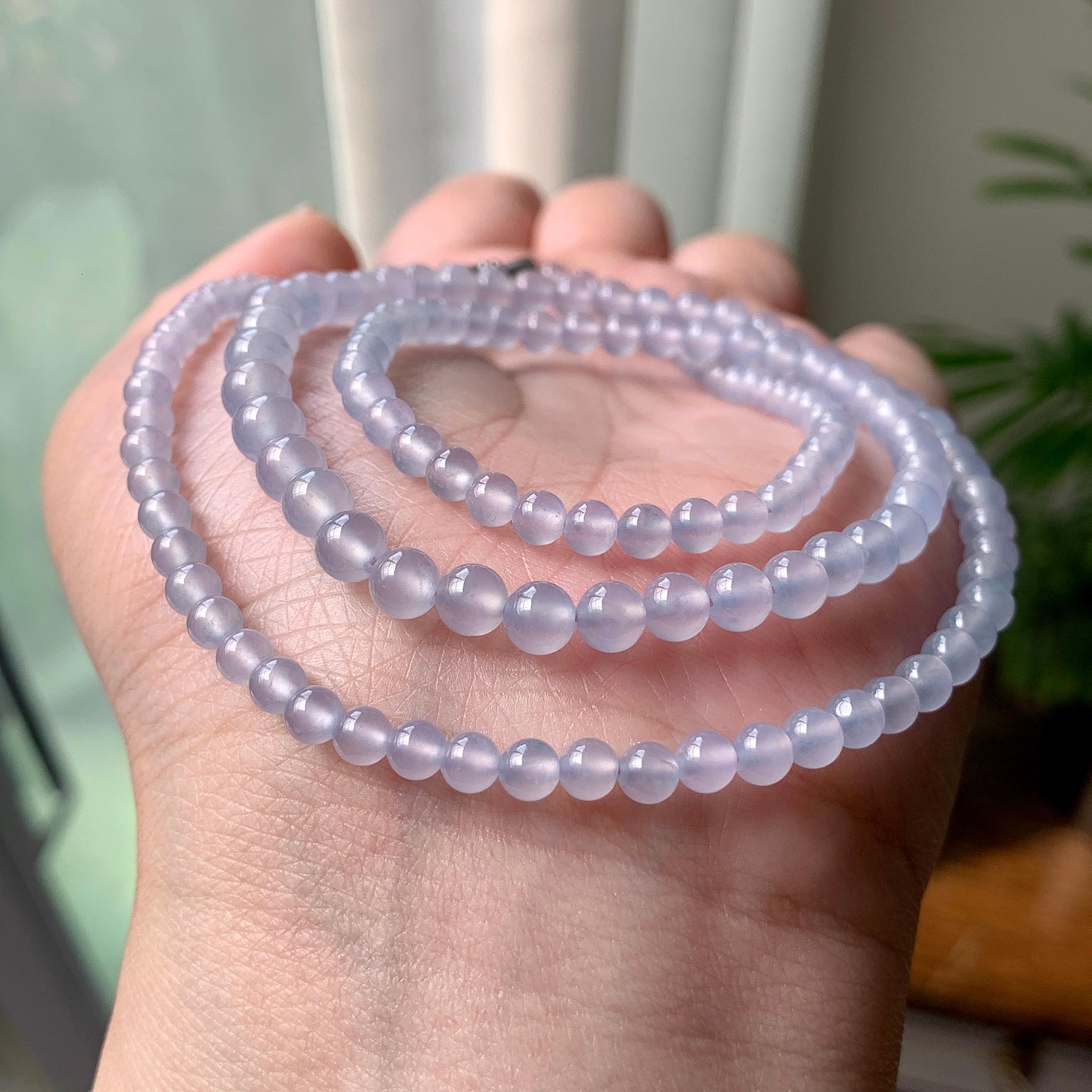 糯冰种淡紫罗兰小米珠链（146颗）  天然缅甸A货翡翠（yc362140）