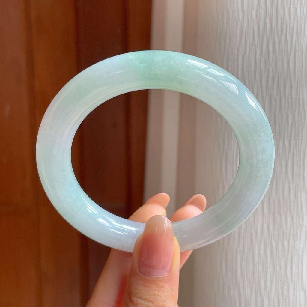 糯冰带色翡翠圆条手镯（54.8mm)（yc348588）