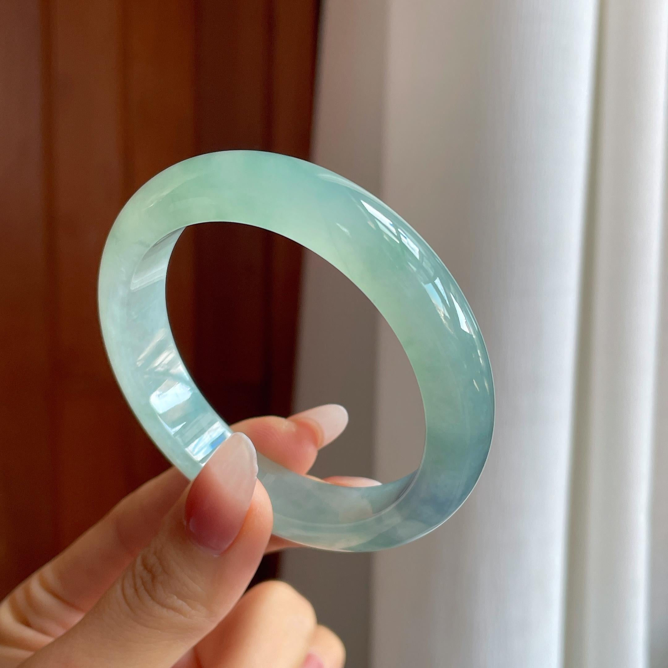 冰种飘花带紫翡翠平安镯（55.5mm）（yc302422）