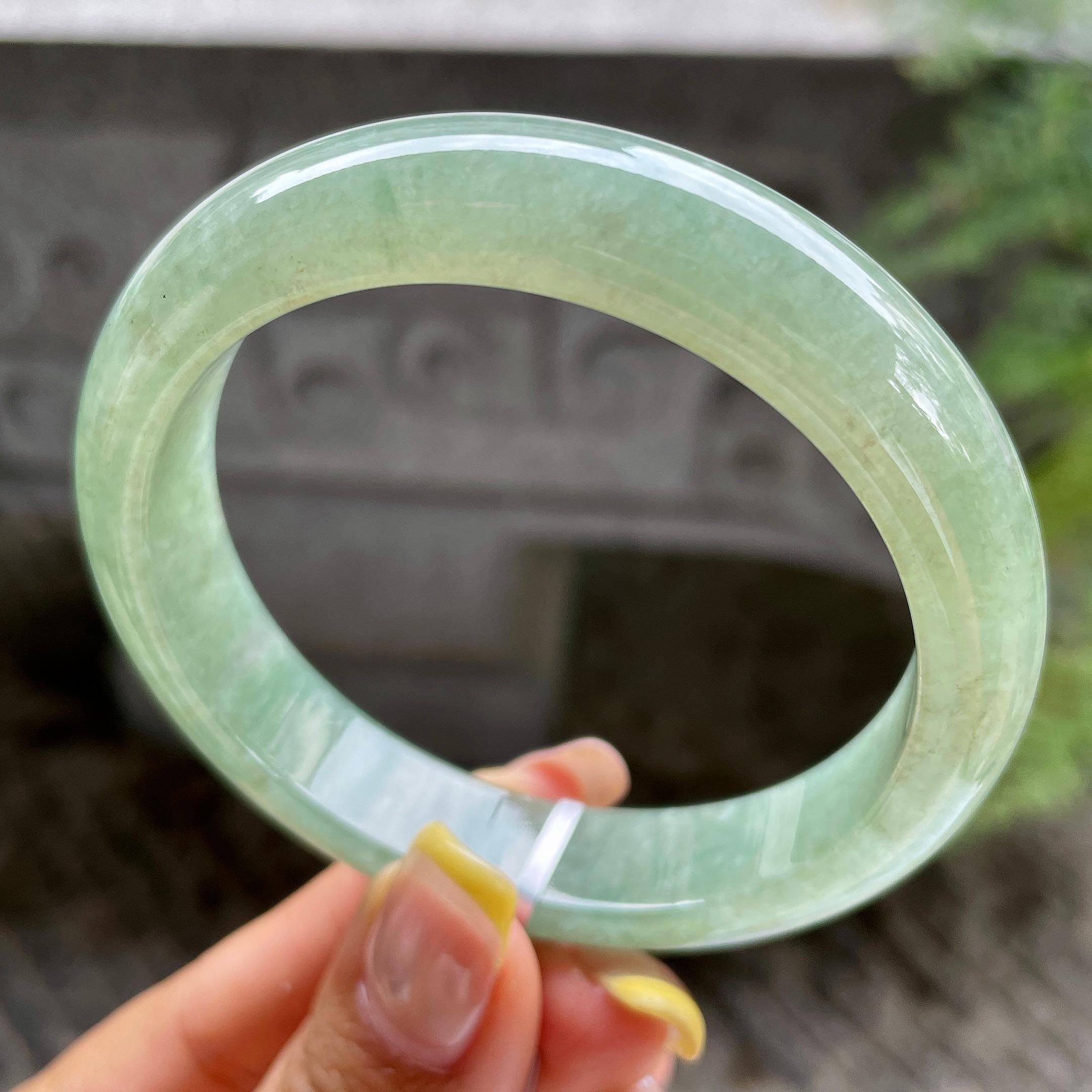 细糯种湖水绿正圈平安镯57.5圈        天然缅甸A货翡翠（yc389225）