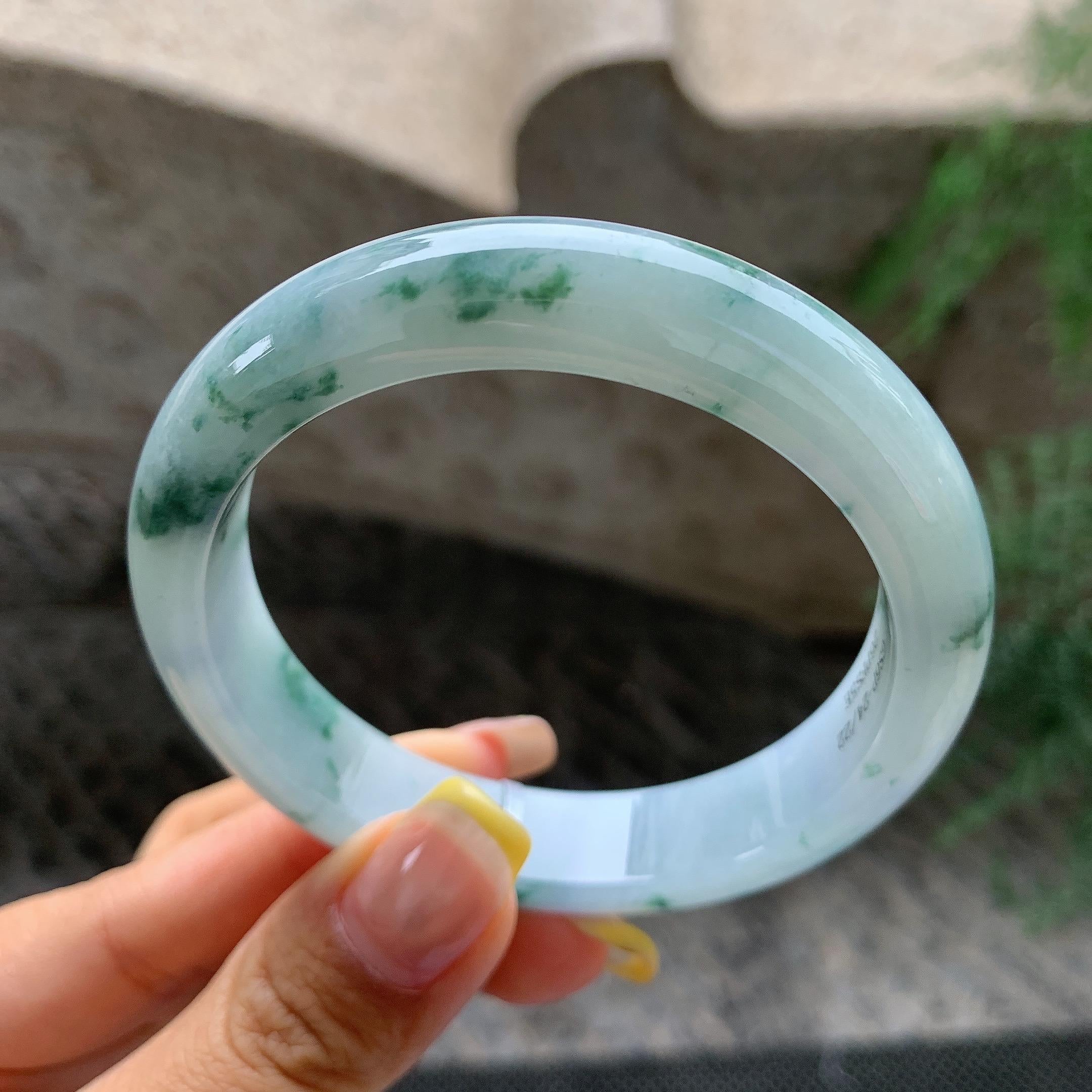 细糯种飘花正圈平安镯57.1圈             天然缅甸A货翡翠（yc392745）