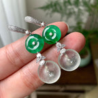 18K金钻镶糯冰种满绿平安扣耳坠（yc253819）