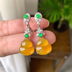 18K金钻镶糯冰种黄翡葫芦耳坠（yc248199）