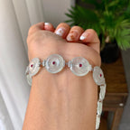 18K金钻镶糯冰种无色平安扣手链（yc246598）