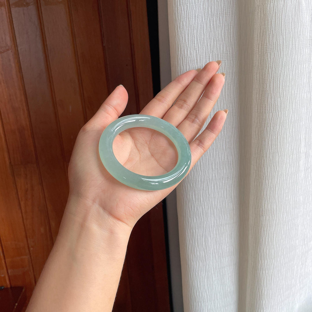 冰种蓝晴底翡翠圆条手镯(54mm)（yc415367）