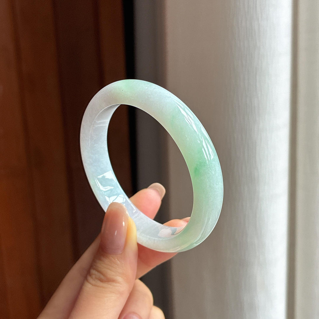 糯冰飘花平安镯 50圈天然缅甸A货翡翠（yc440814）
