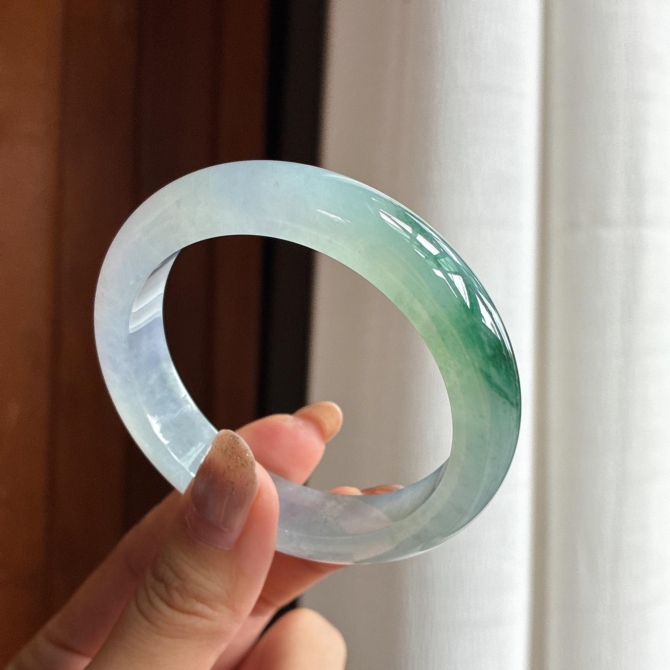 冰种飘花正圈平安镯 56圈 天然缅甸A货翡翠（yc457764）