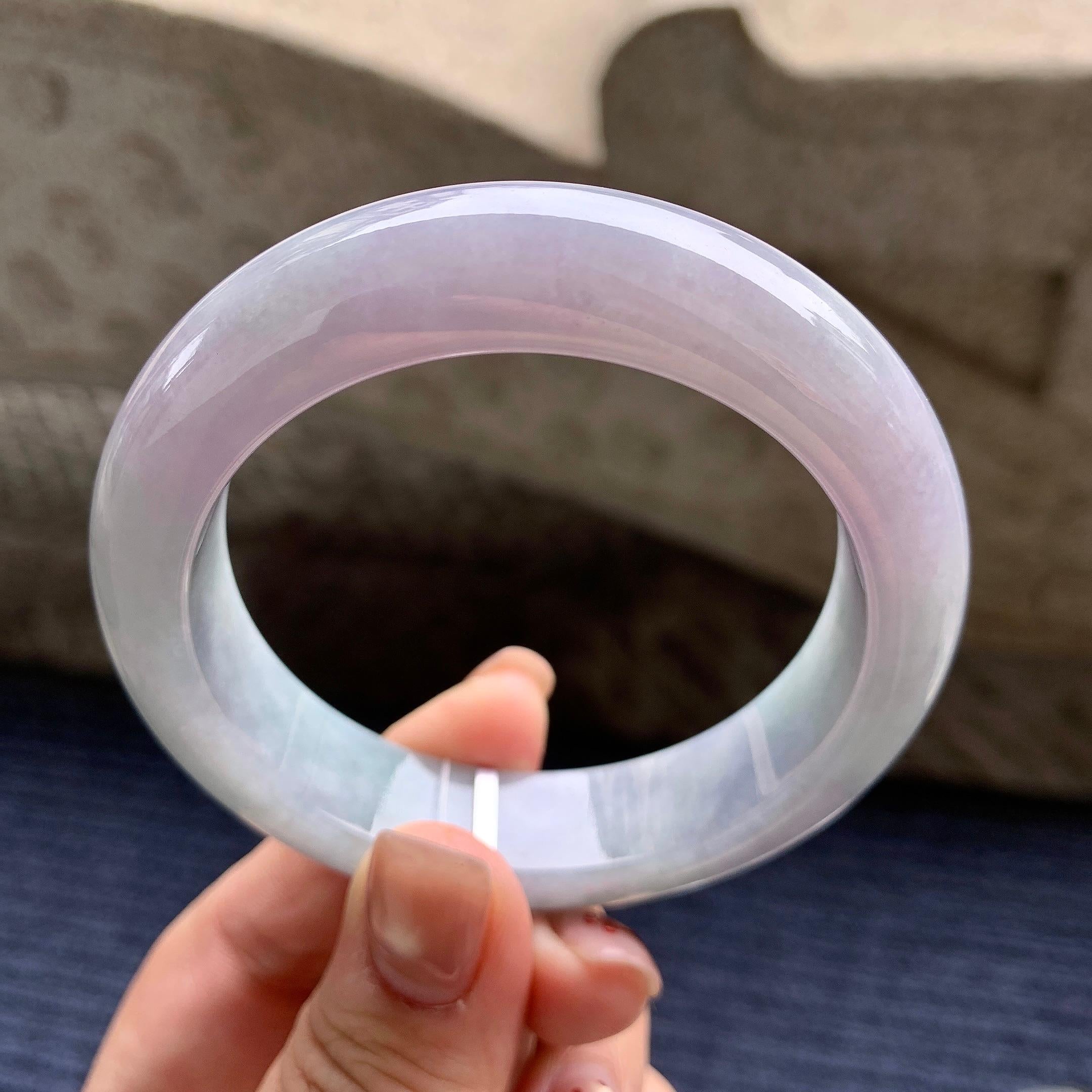 糯种淡紫罗兰正圈平安镯 55.8圈口 天然缅甸A货翡翠（yc345016）