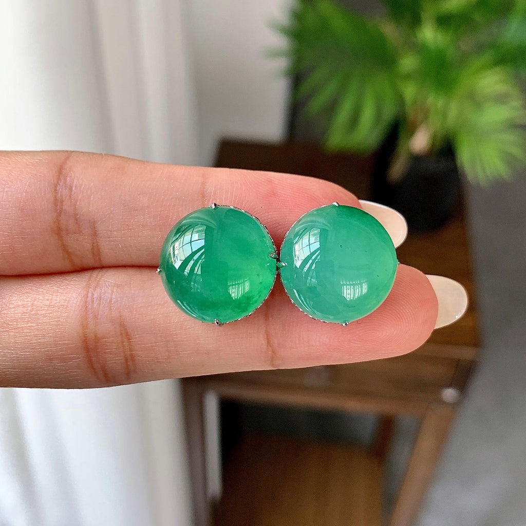 18K金镶糯冰种湖水绿蛋面耳钉（yc248202）
