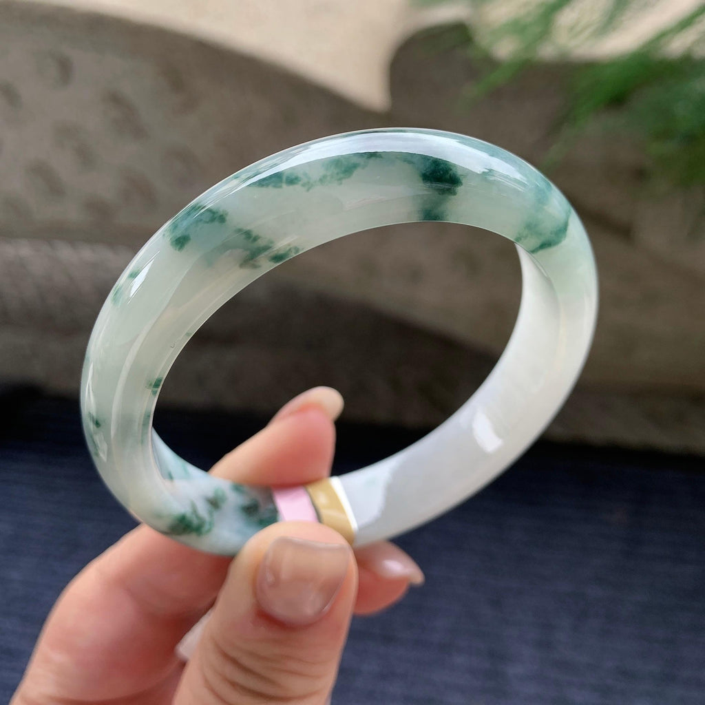 细糯种飘蓝花正圈平安镯  57圈口  天然缅甸A货翡翠（yc405551）
