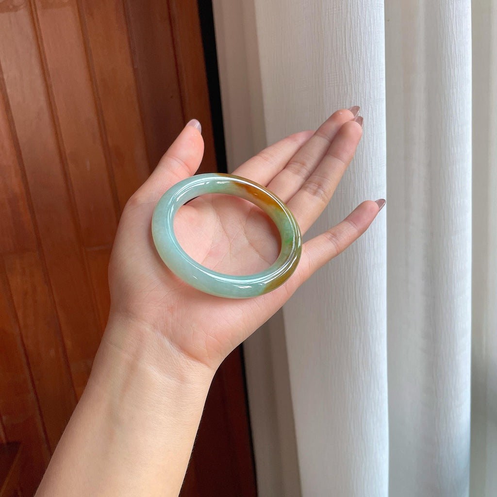 糯冰特色黄翡圆条翡翠手镯（53.3mm）（yc353520）