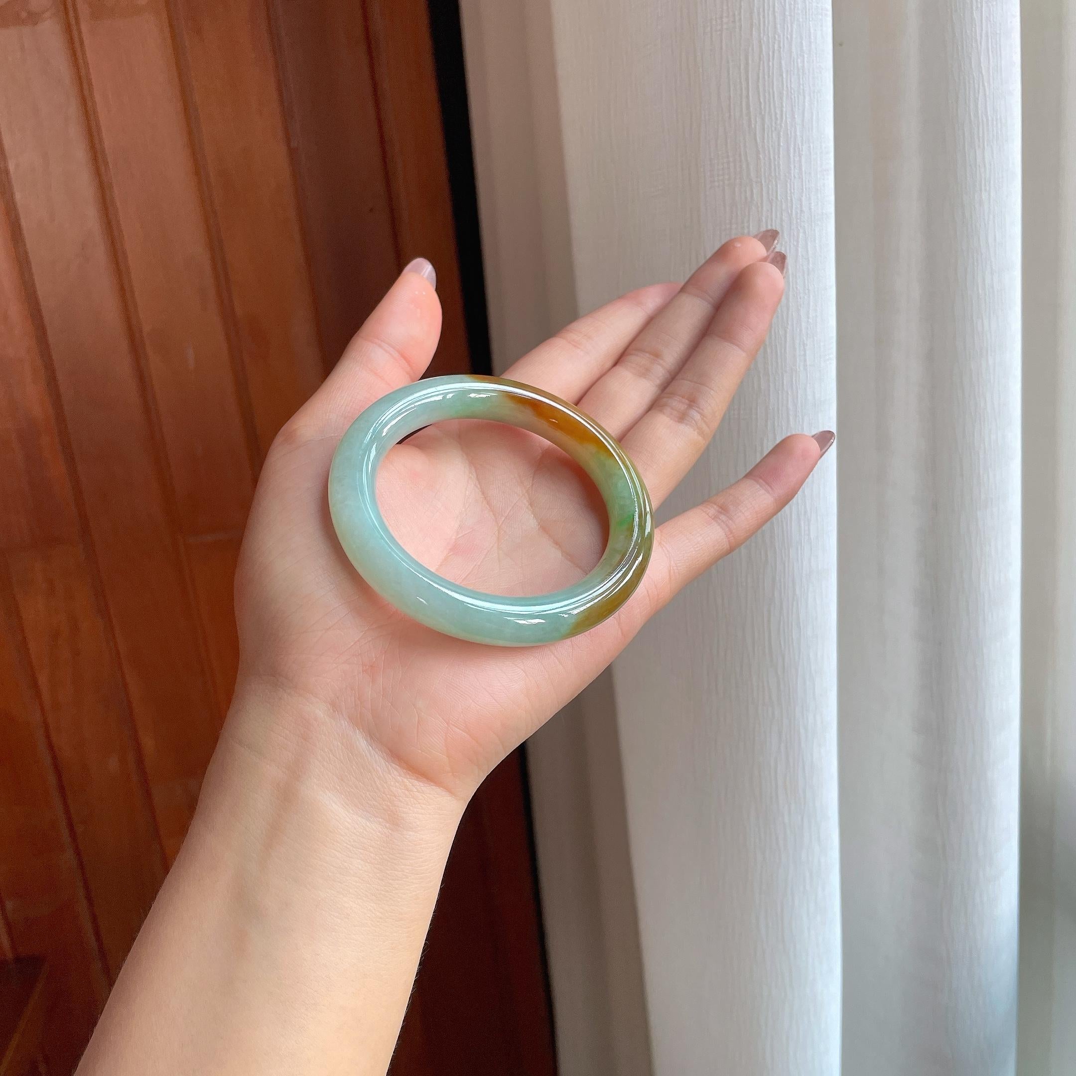 糯冰特色黄翡圆条翡翠手镯（53.3mm）（yc353520）