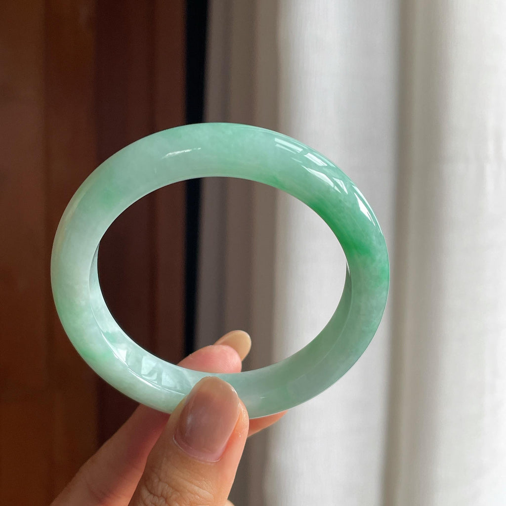 糯冰带色翡翠平安镯(54mm)（yc415362）