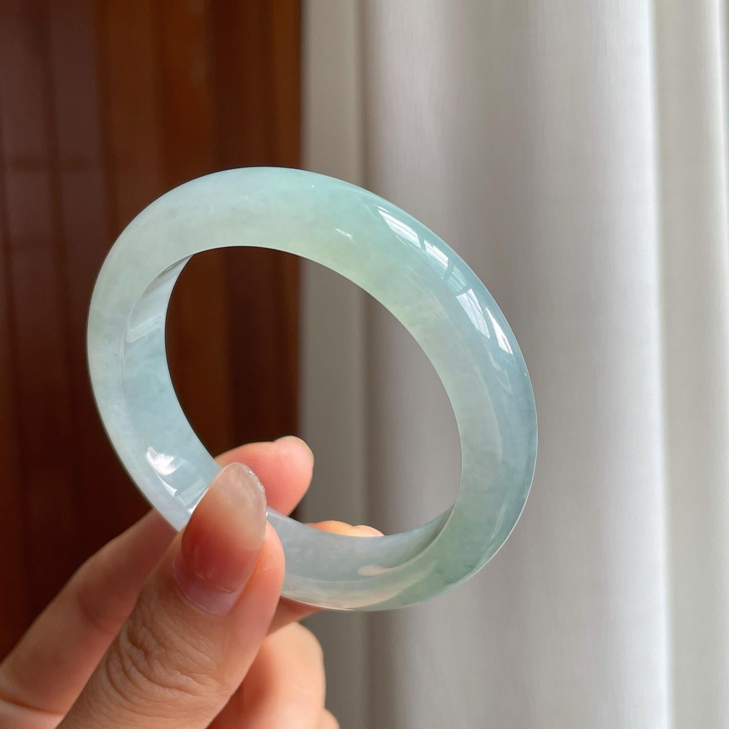 冰种蓝晴底翡翠平安镯（51.3mm）（yc344058）