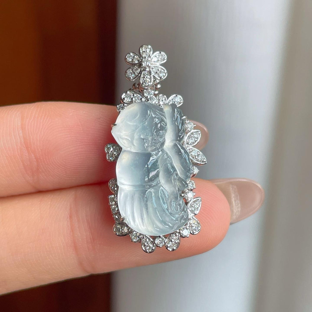 18k金镶冰种无色翡翠天使（yc244883）