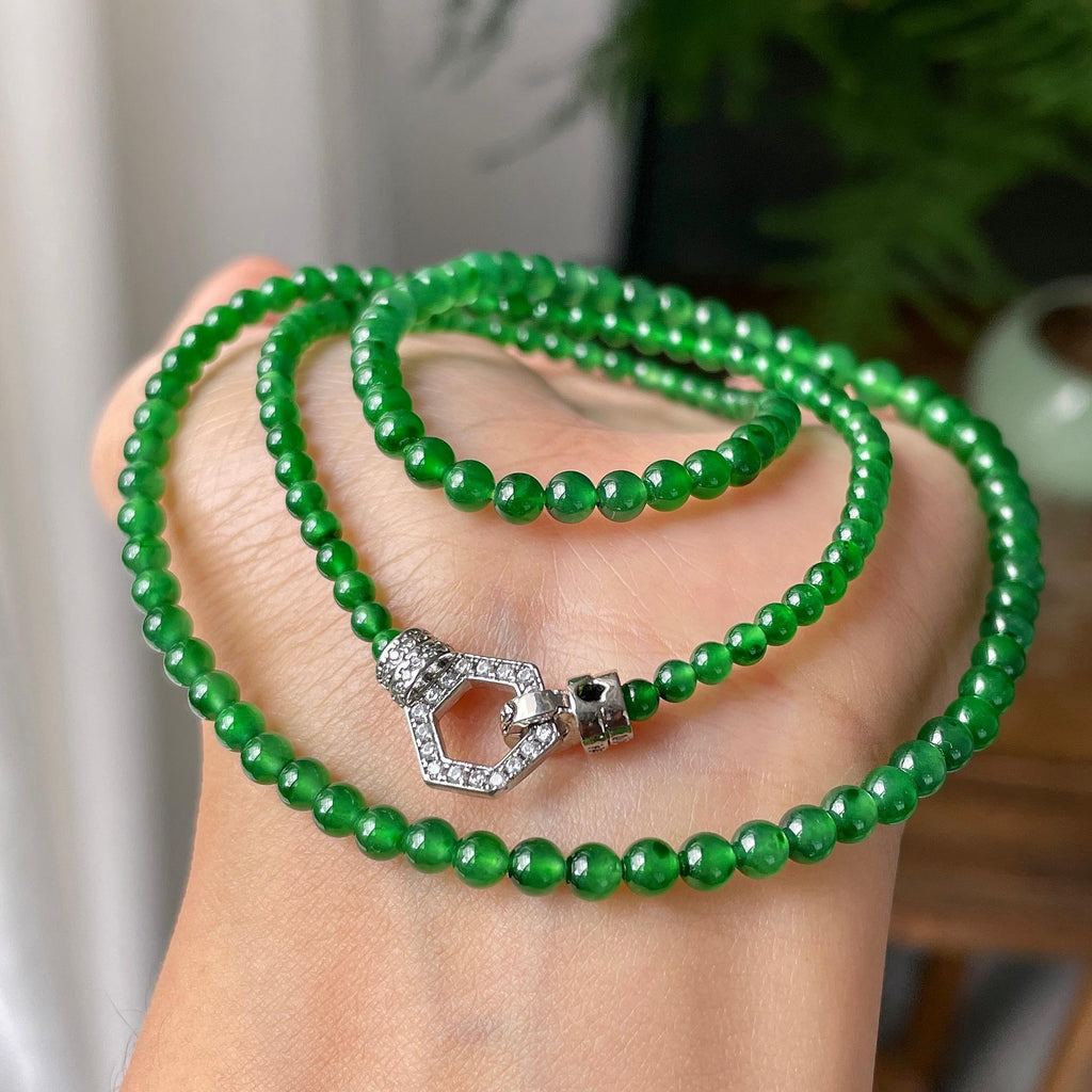 糯冰种满绿小米珠链158颗     天然缅甸A货翡翠（yc355308）