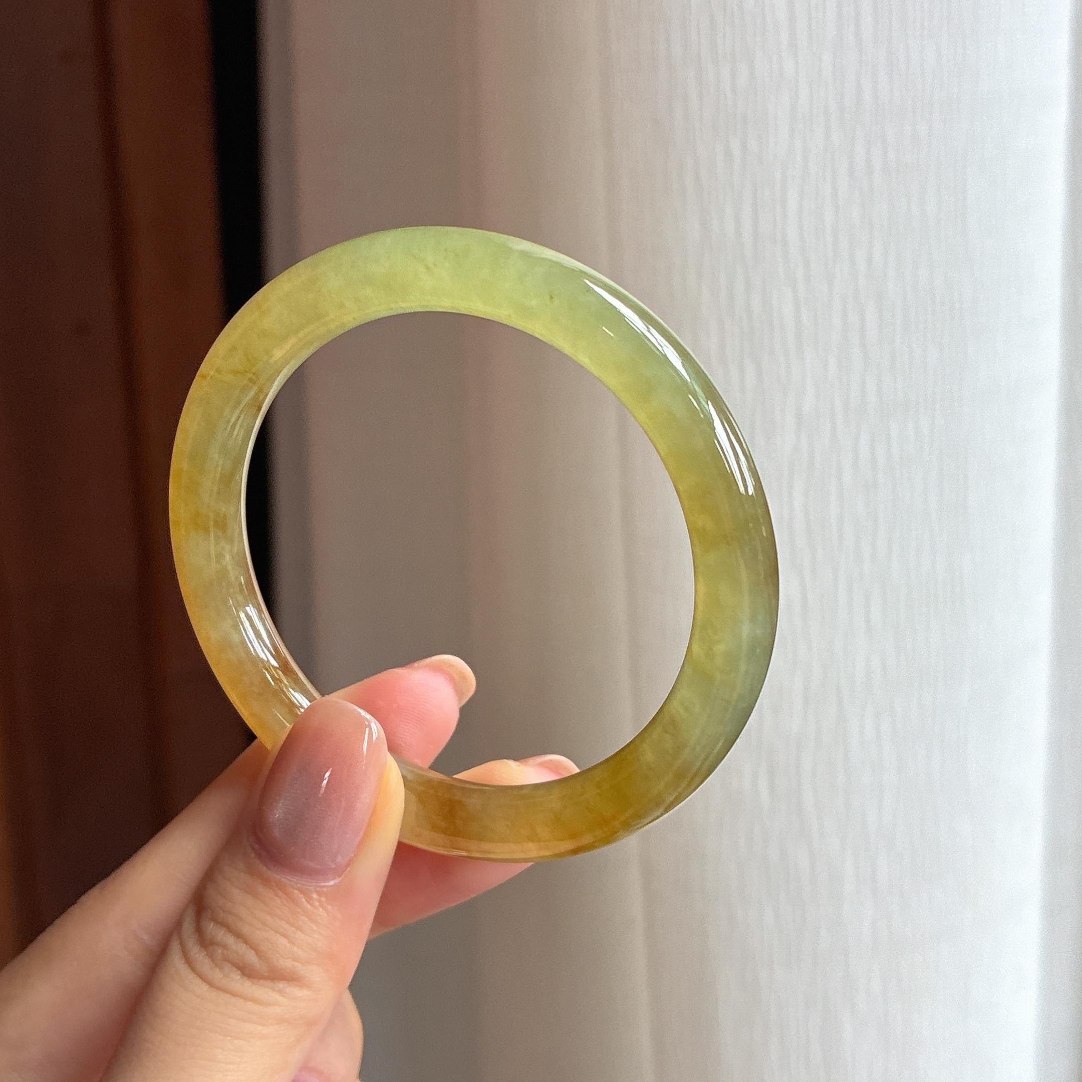 冰种黄翡翡翠圆条手镯 50圈（yc425532）