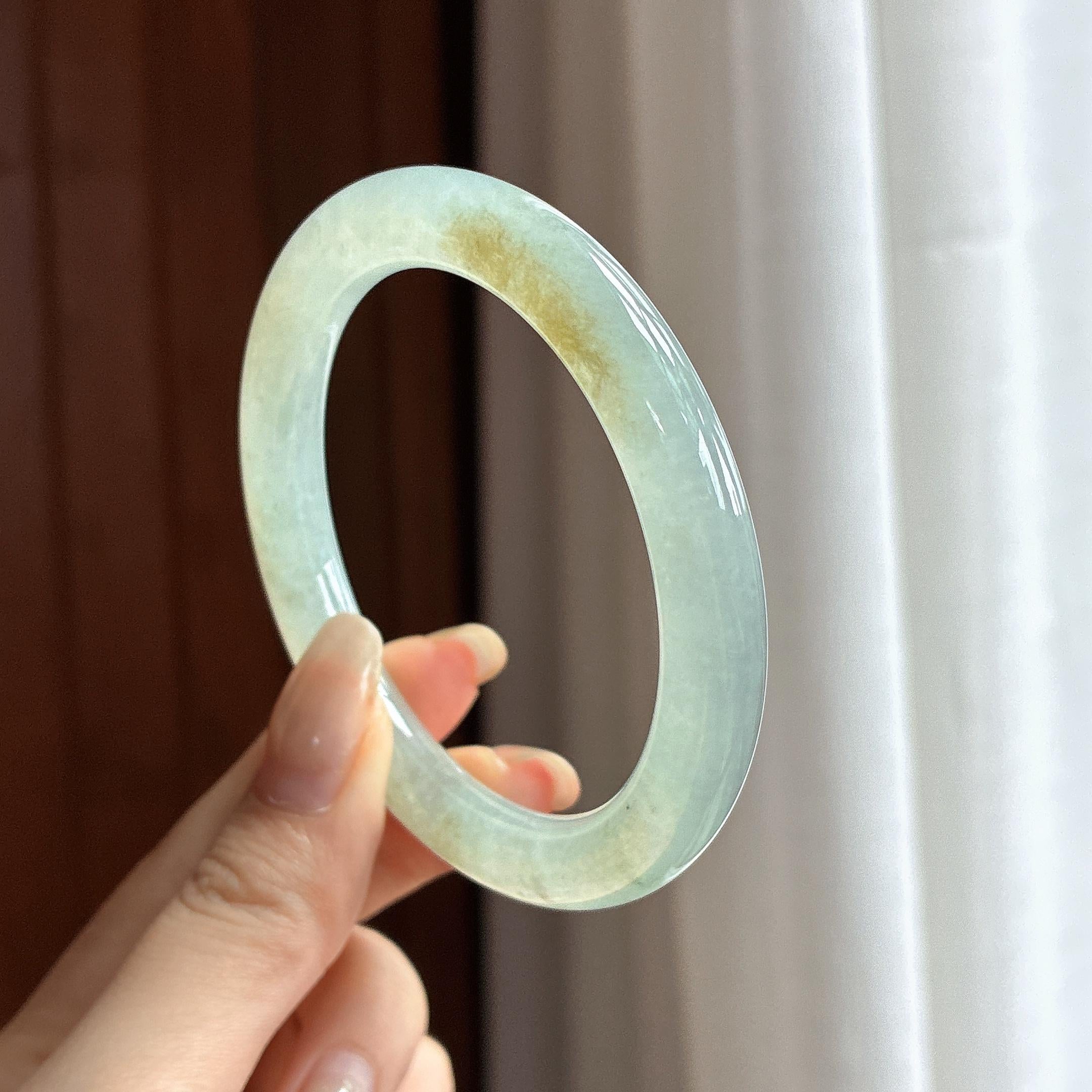 糯冰黄翡圆条手镯 55圈 天然缅甸A货翡翠（yc463423）