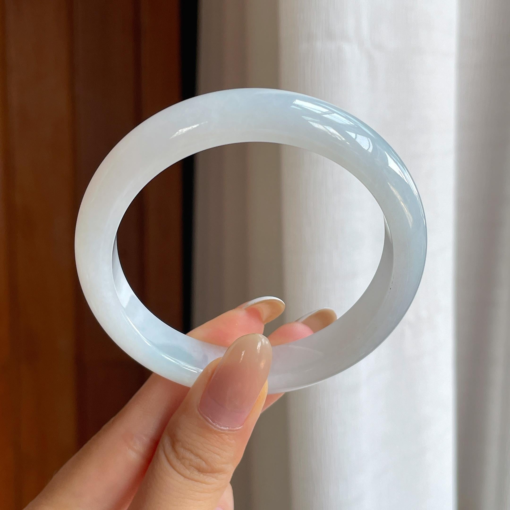 糯冰白月光翡翠平安镯（58.8mm)（yc420150）