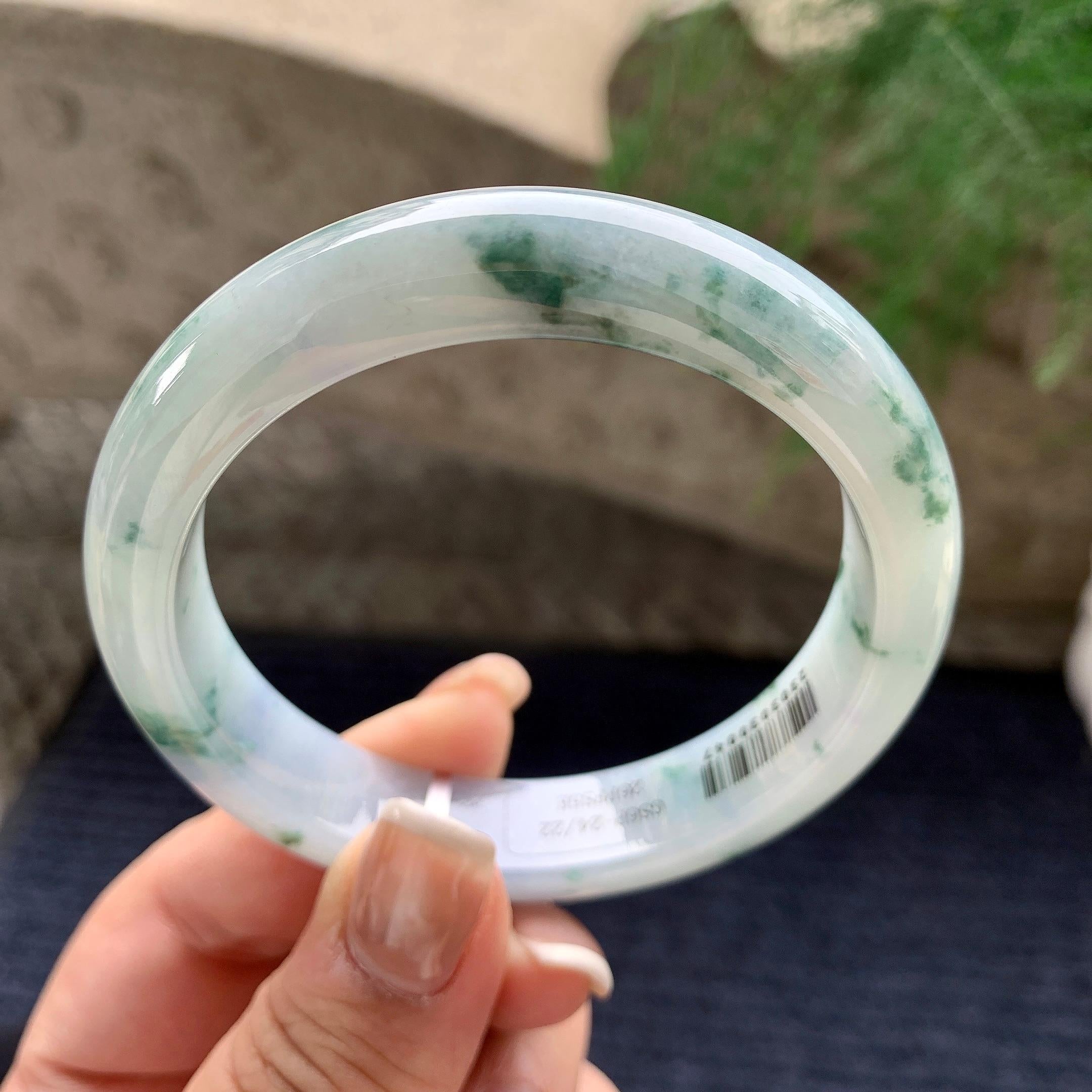细糯种飘蓝花正圈平安镯 57.5圈口 天然缅甸A货翡翠（yc376068）